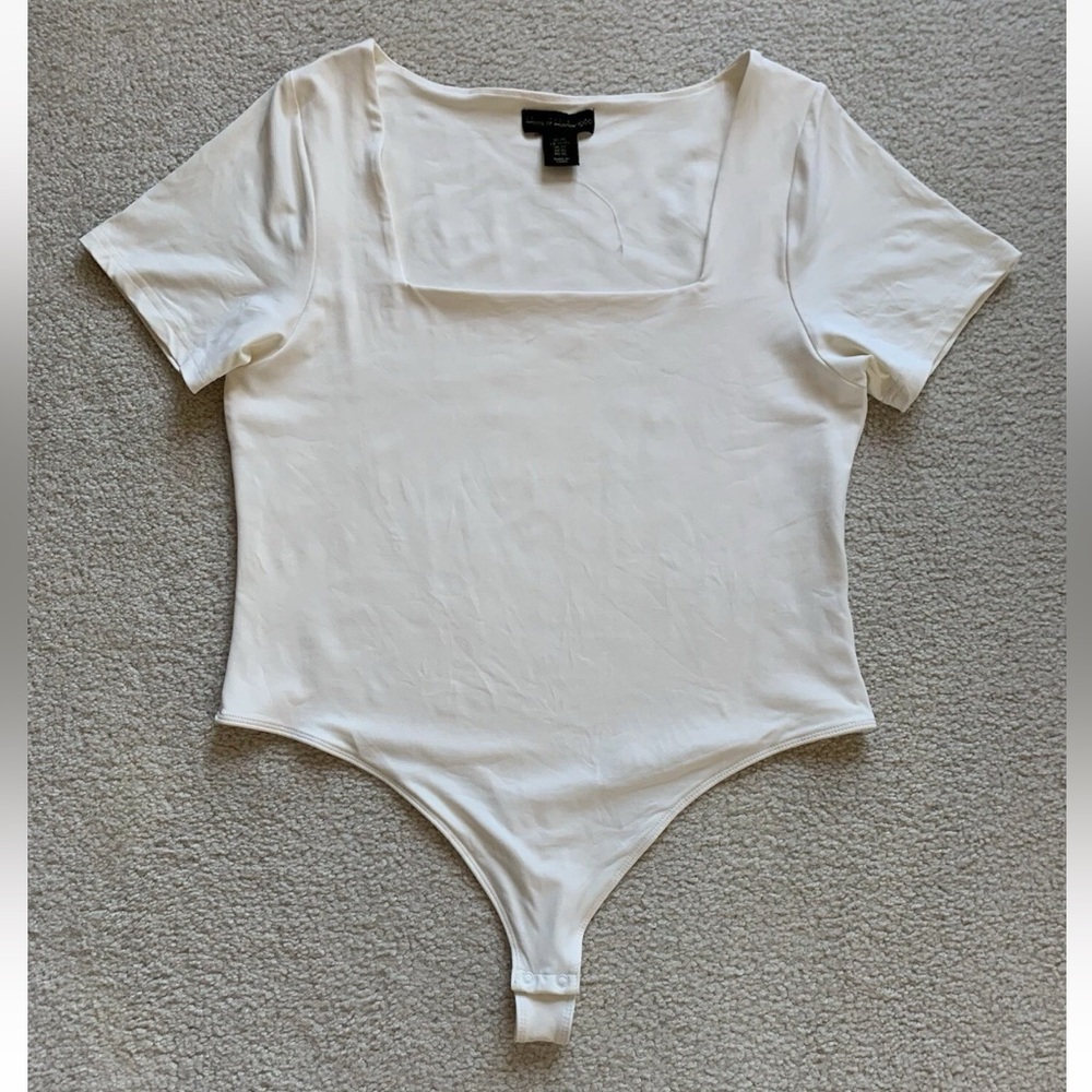 House Of Harlow 1960 Square Neck Bodysuit Womens XL Short Sleeve Cream Capsule
